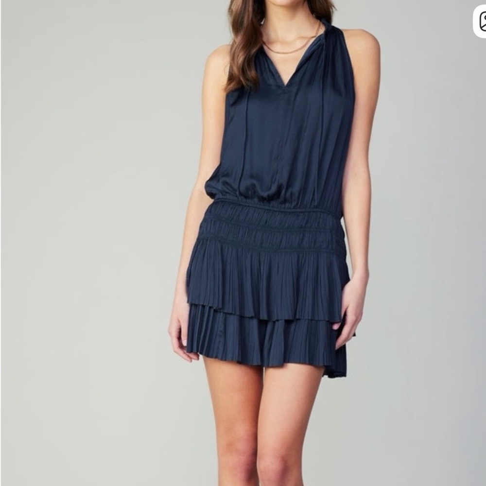 Current Air Cara Navy Pleated Sleeveless Minidress